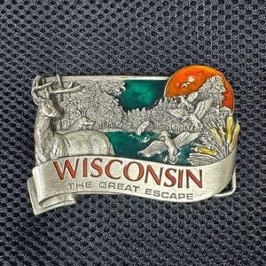 1984 vintage Bergamot Brass Works pewter Wisconsin The Great Escape Belt Buckle